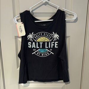 Salt Life Women's Navy Tank Top with Tropical Print